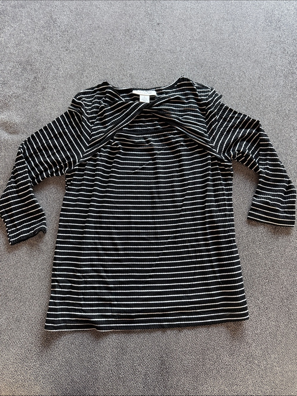 Skye's the Limit Black & White Striped 3/4 Sleeve Top with cut out at chest